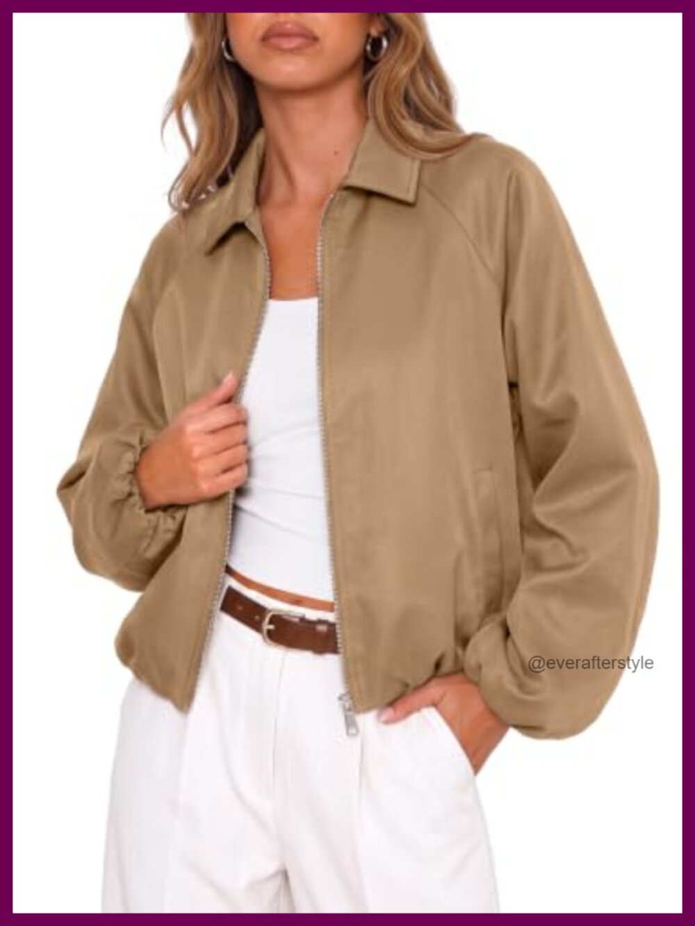 Dokotoo Women's Cropped Zip-Up Bomber Jacket Long Sleeve Casual Fall Coat